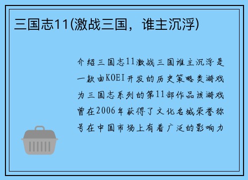 三国志11(激战三国，谁主沉浮)